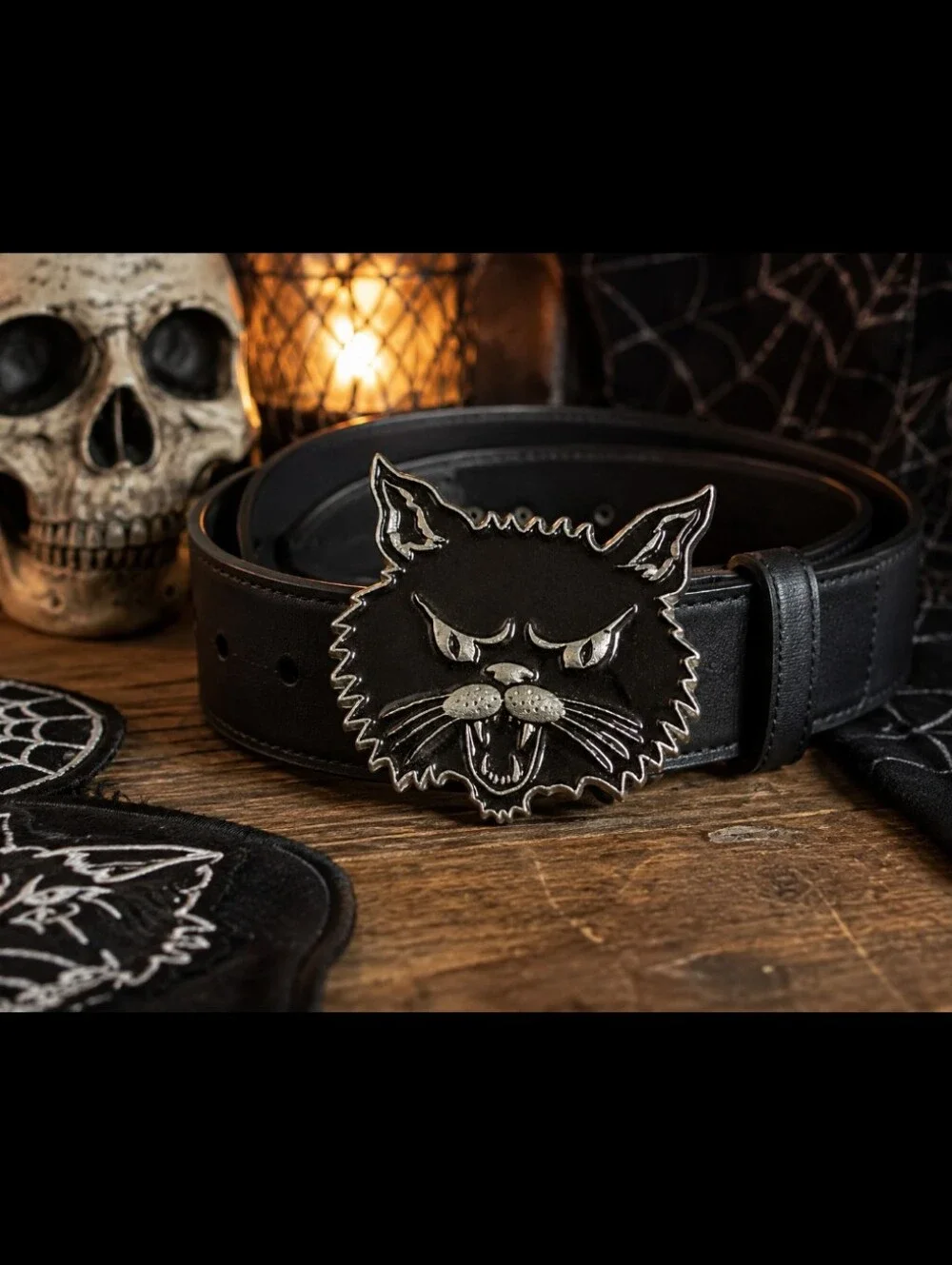 Vintage Meowtown Chicago Angry Black Cat Belt Buckle